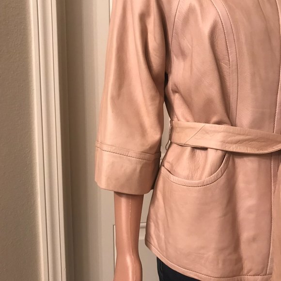 Nordstrom Leather Jacket with belt and closure with 5 hidden buttons. - Picture 5 of 12
